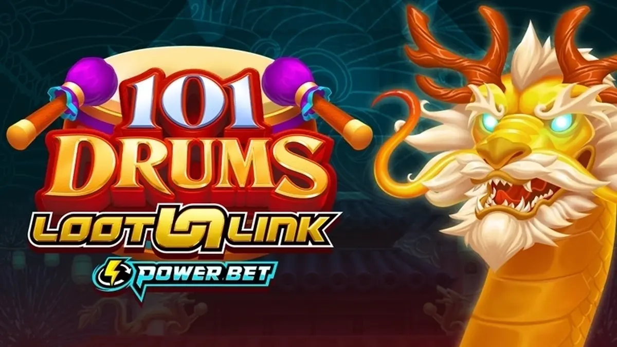 Tampilan visual permainan slot 101 Drums dengan desain 5 gulungan yang dinamis.